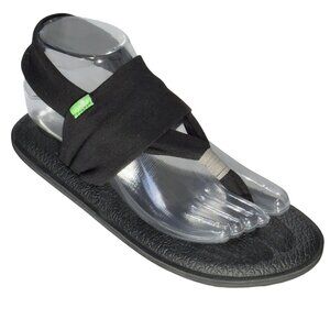 SANUK Womens Black Yoga Sling 2 Sandals Flip Flops Stretchy Fabric Straps Size 6